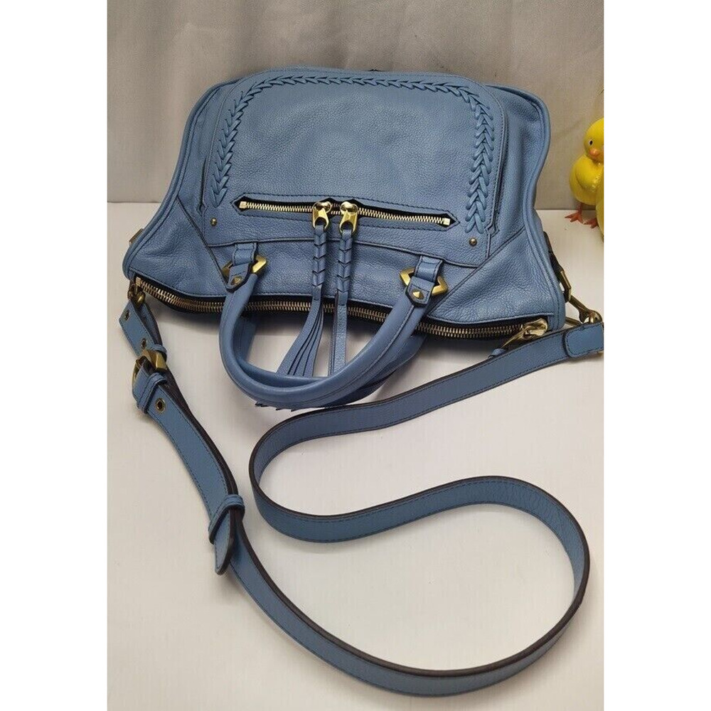 orYANY Sky Blue Pebbled Leather Tassel Zipper Closure Satchel Bag- MSRP $242 - Picture 4 of 16